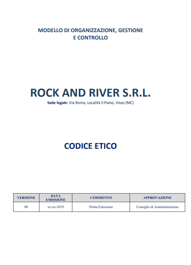 Codice etico 231 Rock and River